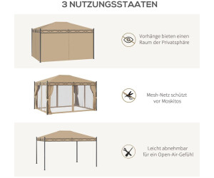 Outsunny Pavillon 3x4 m mit 4xSeitenwände Beige ab 368,91