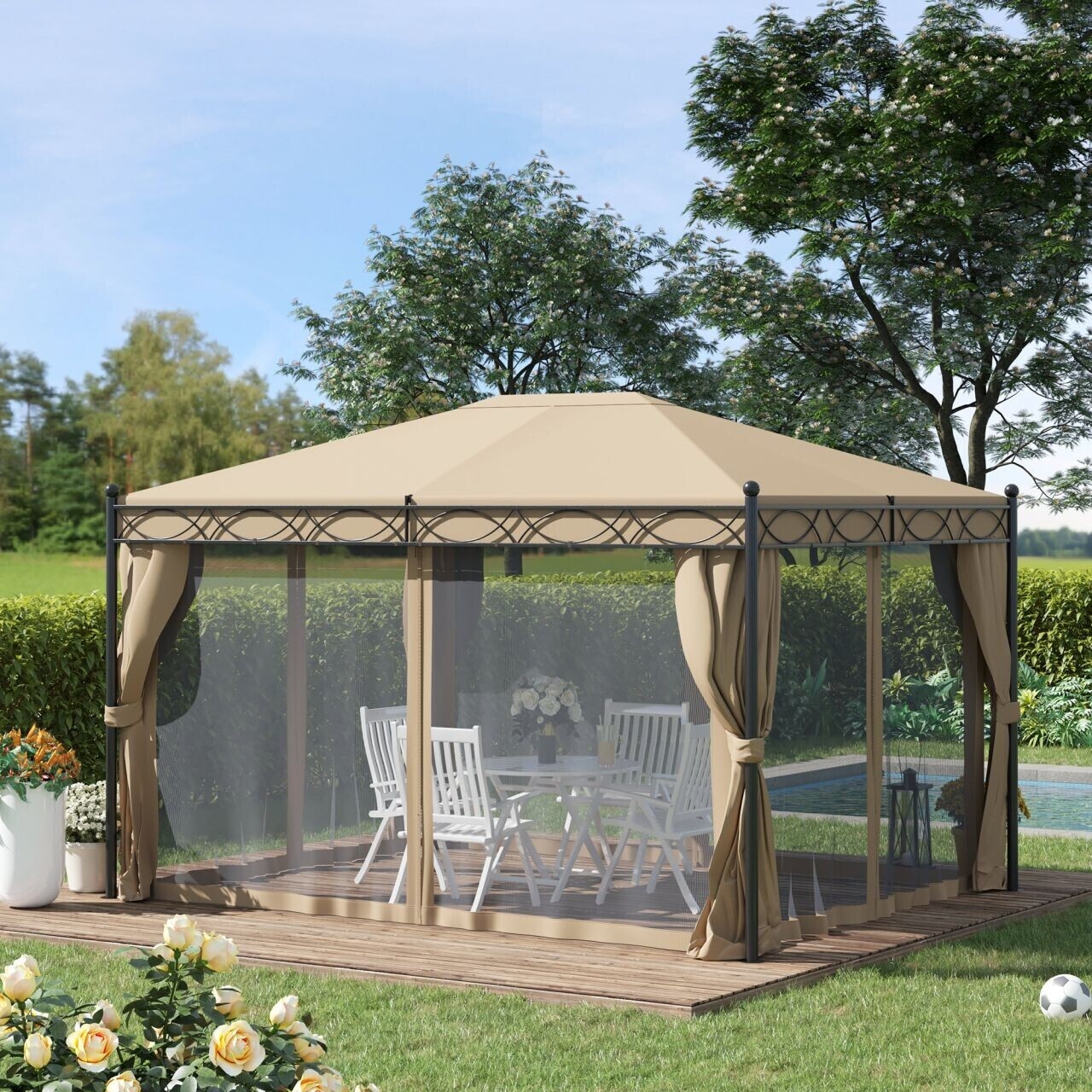 Outsunny Pavillon 3x4 m mit 4xSeitenwände Beige ab 368,91