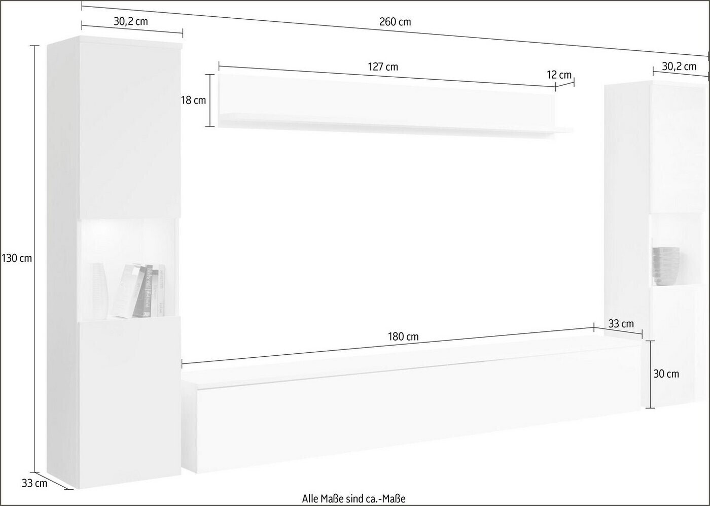 INOSIGN Wohnwand PARIS (Set 4-St) hängend und stehend montierbar  weiss/weiss Hochglanz ab 281,33 € | Preisvergleich bei
