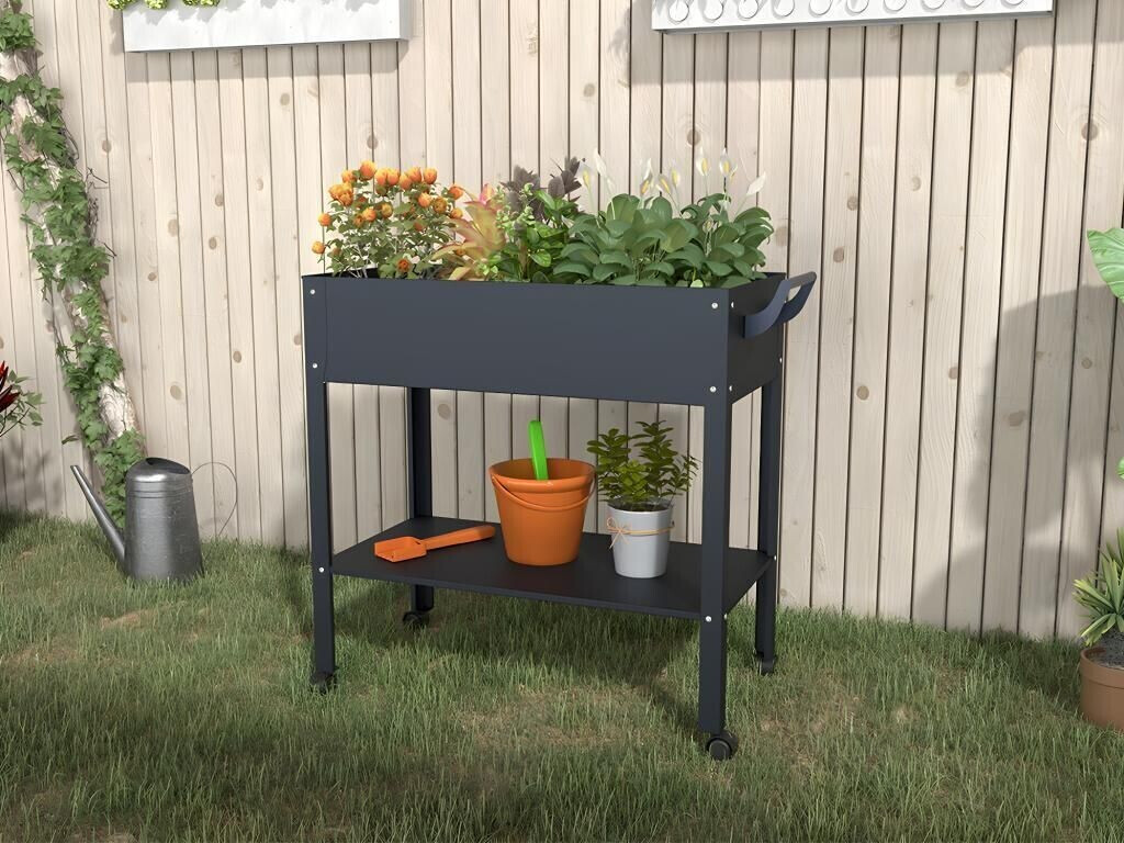 Vente-unique Raised Bed on Wheels Melisse 90,5 x 43 x 83 cm Anthracite