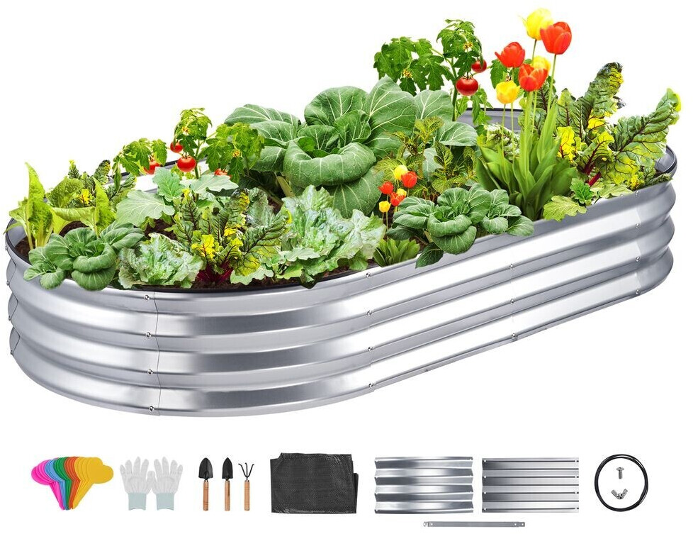 VEVOR Metal Raised Bed 182,5 x 92,5 x 28 cm Silver