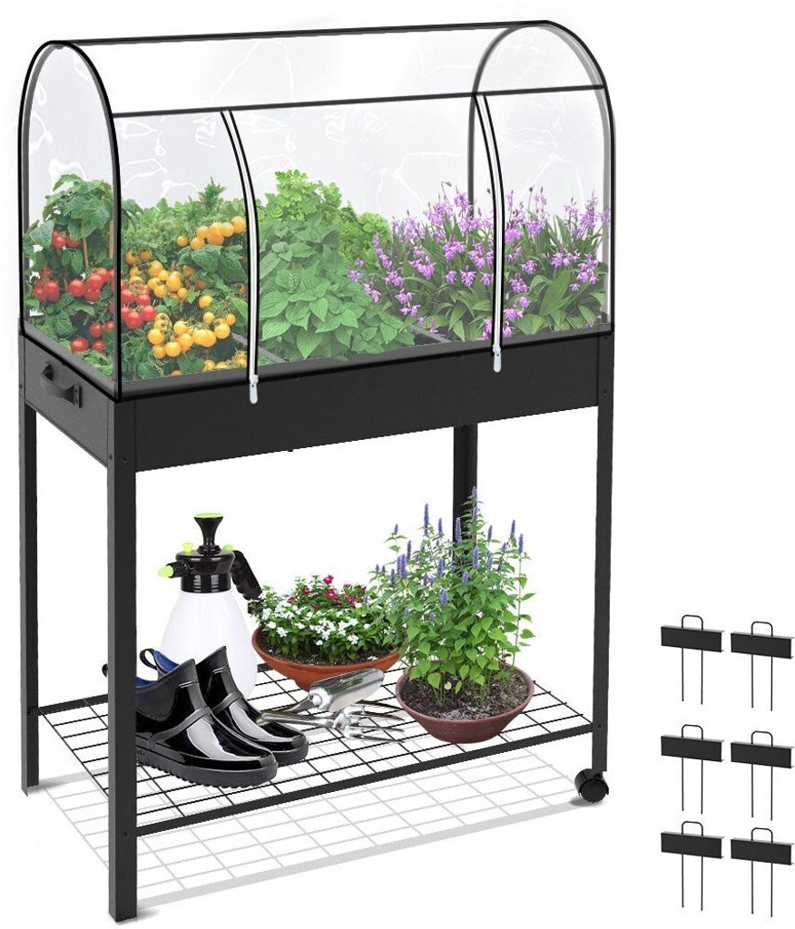 Vounot Metal Raised Bed with Cover, Shelf and Wheels 80,5 x 43 x 130 cm
