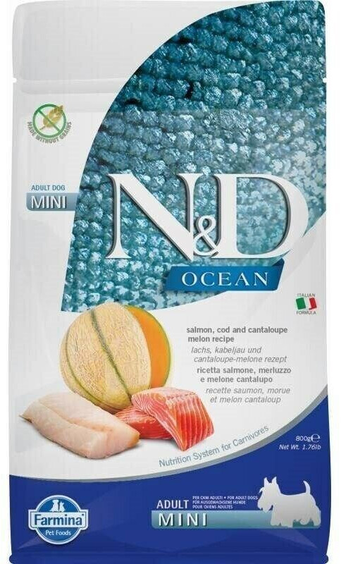 Farmina N&D Ocean Adult Mini croquettes pour chien saumon/morue/melon cantaloup