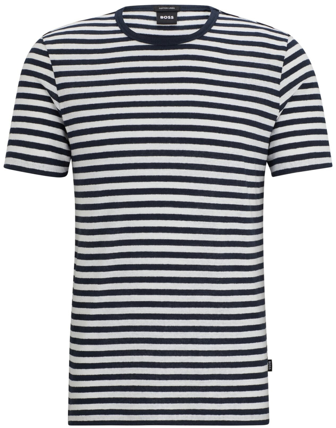 Hugo Boss Cotton and linen blend T-shirt with horizontal stripes (50513401) dark blue / white