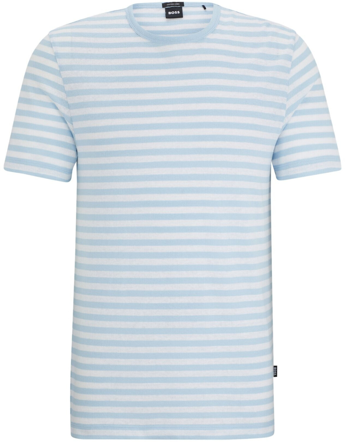 Hugo Boss Cotton and linen blend T-shirt with horizontal stripes (50513401) light blue / white