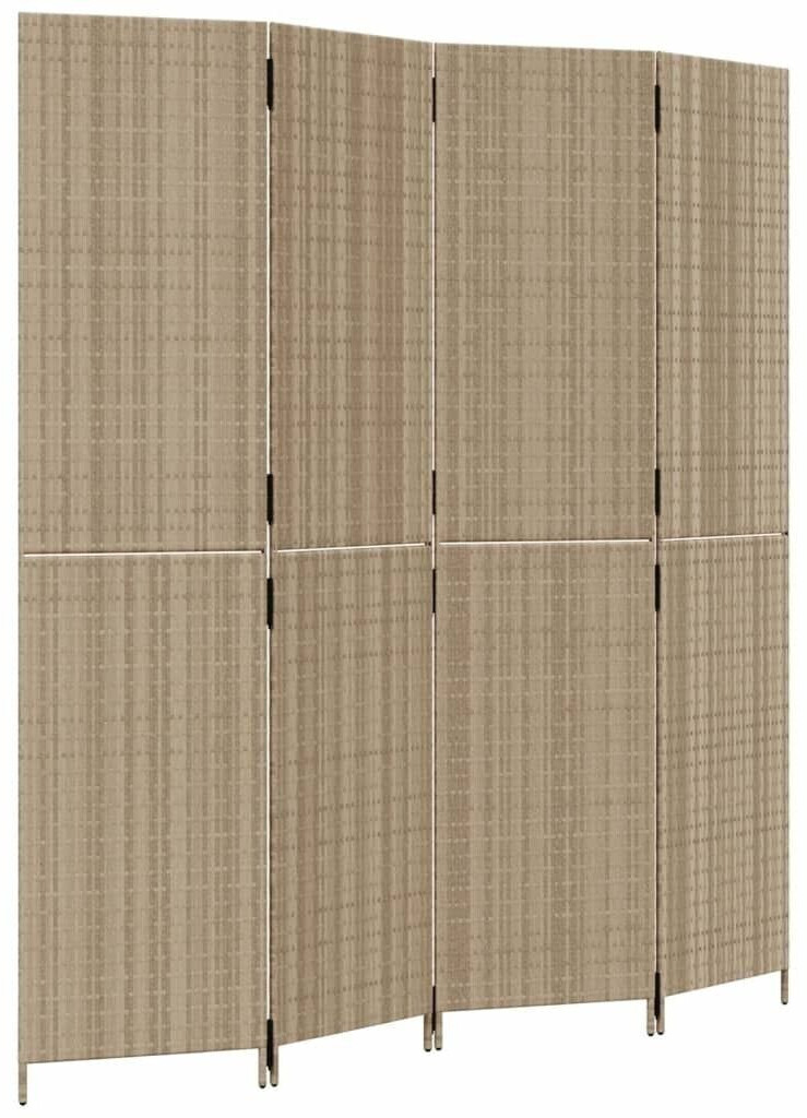 vidaXL Polyrattan Room Divider 4 panels beige