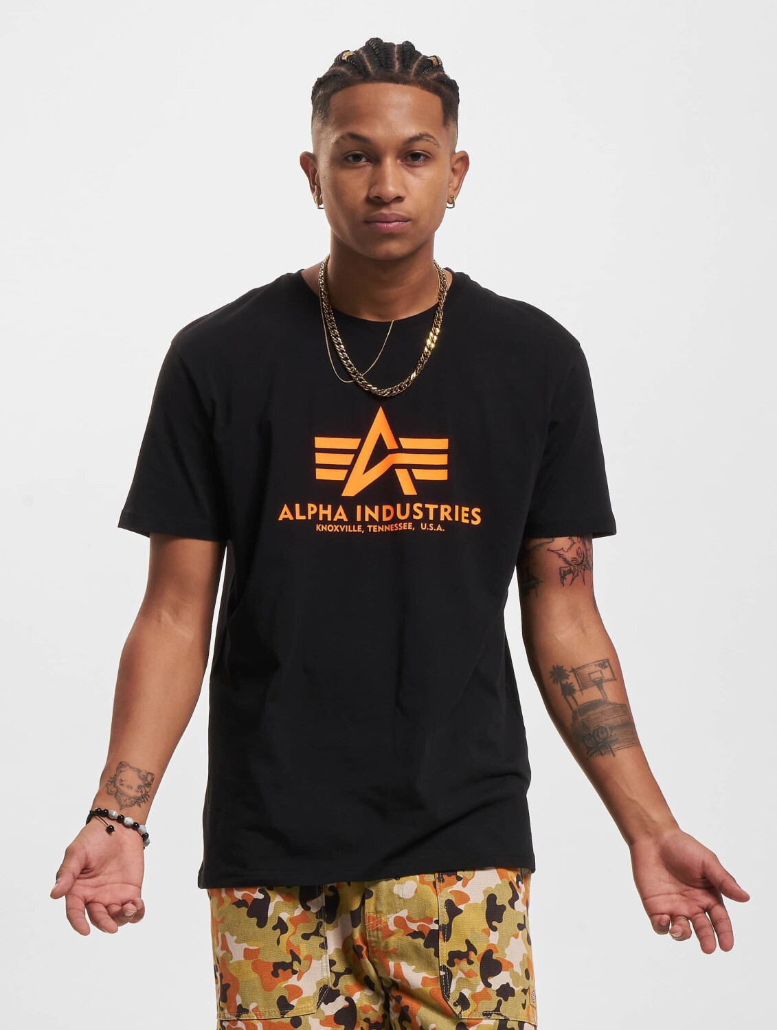 Alpha Industries Basic Neon Print Short Sleeve T-Shirt (100501NP) black/orange