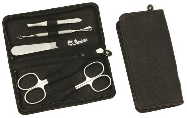 Hans Kniebes Amalfi full cowhide leather manicure case 135 x 68 mm black