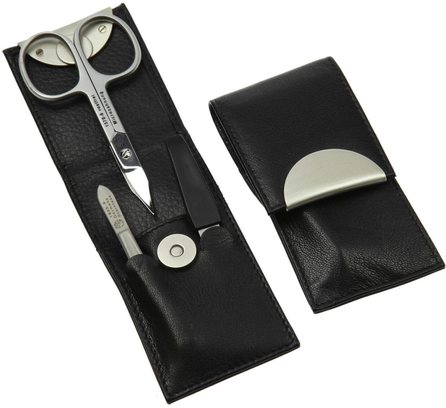 Hans Kniebes Sonnenschein nappa sheepskin pocket manicure stainless steel black