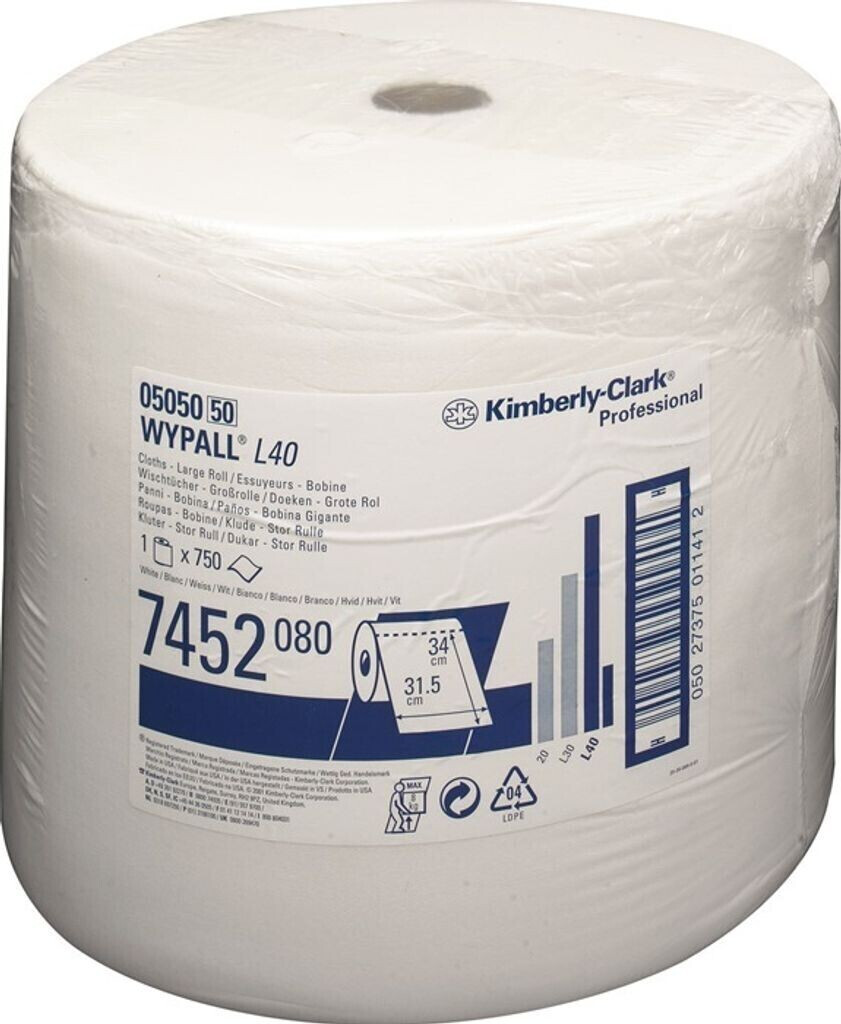 Kimberly-Clark Wiping cloth WYPALL L40 7452 L315xW310approx.mm white 1-la