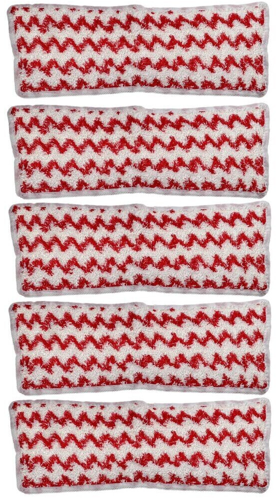 vhbw 5x mop covers compatible with Steam One XXL, Steam XXL steam cleaner, steam mop - microfiber red white