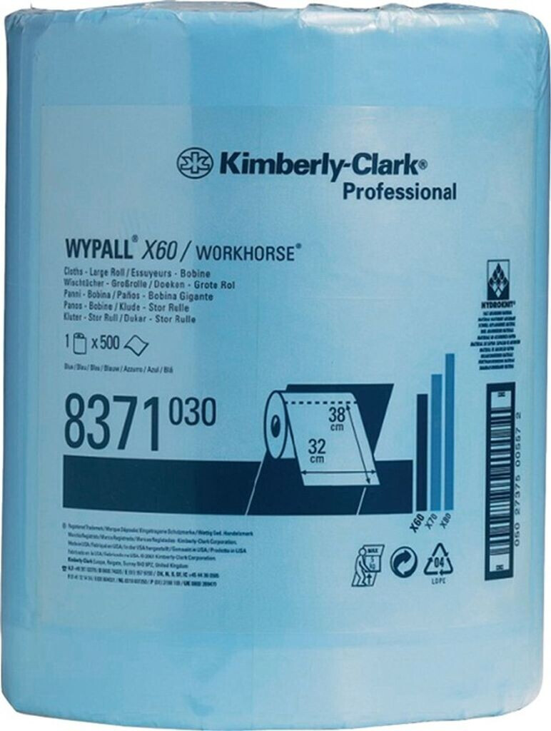 Kimberly-Clark Cleaning cloth Wypall X60-8371 L.380xW.310mm blue perforated 500 tears