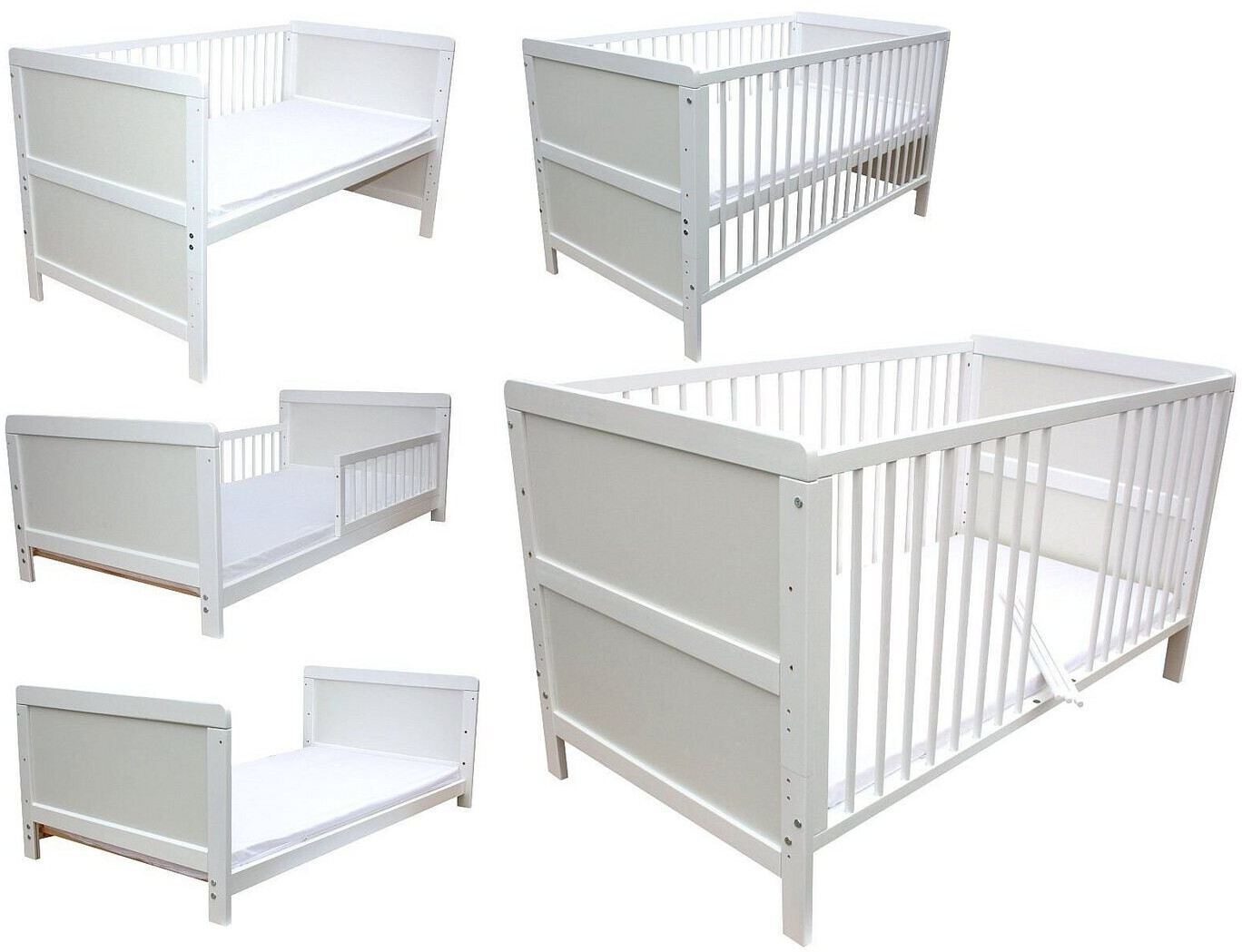 Micoland Kinderbett/Juniorbett/Beistellbett 140x70 cm 3in1 mit Matratze