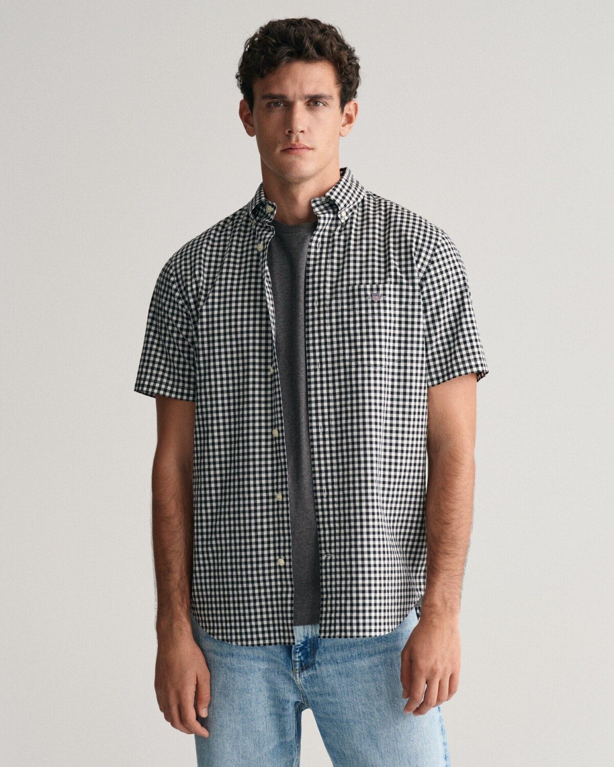 GANT Regular Fit Gingham Poplin Short Sleeve Shirt (3000121) black