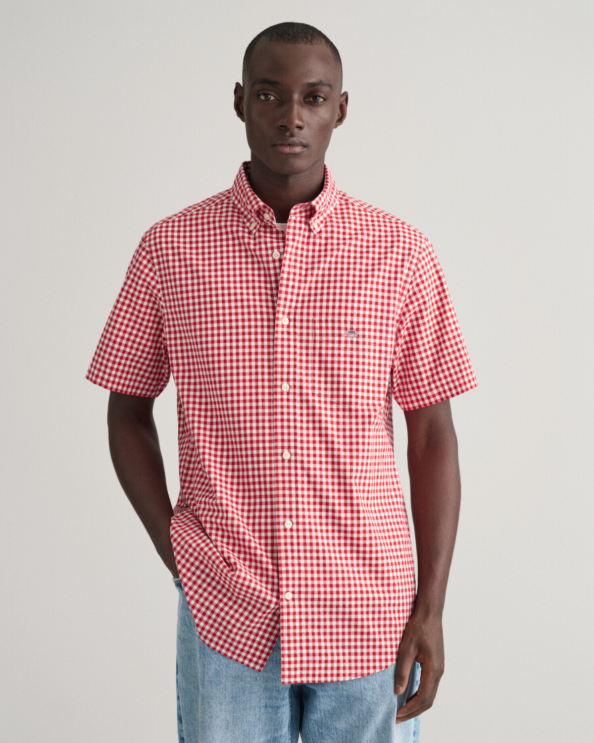 GANT Regular Fit Gingham Poplin Short Sleeve Shirt (3000121) ruby red