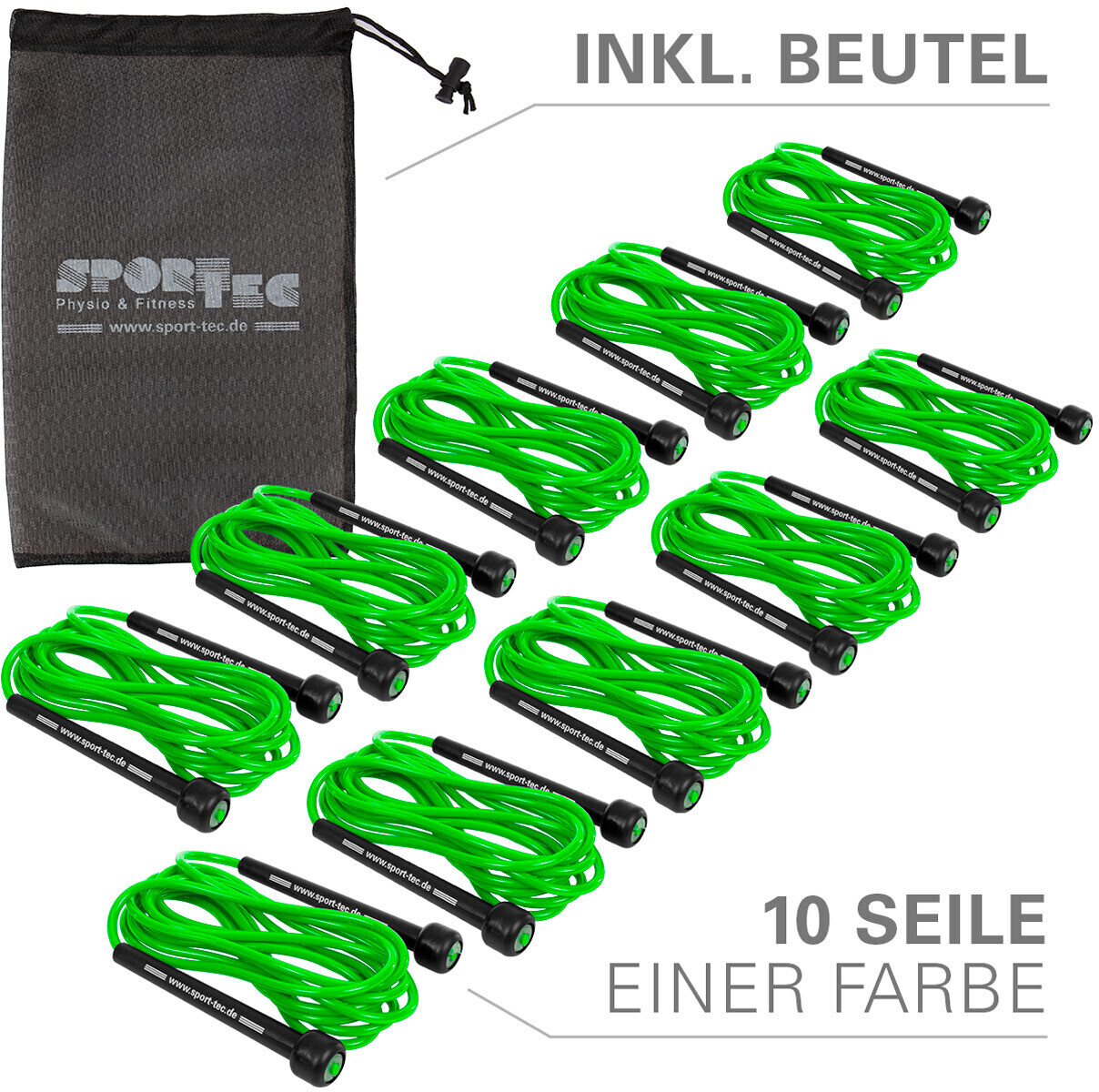Sport-Tec Springseil Speed Rope-Set, verstellbar, 300 cm, 10 Stück, inkl. Aufbewahrungsbeutel, Grün