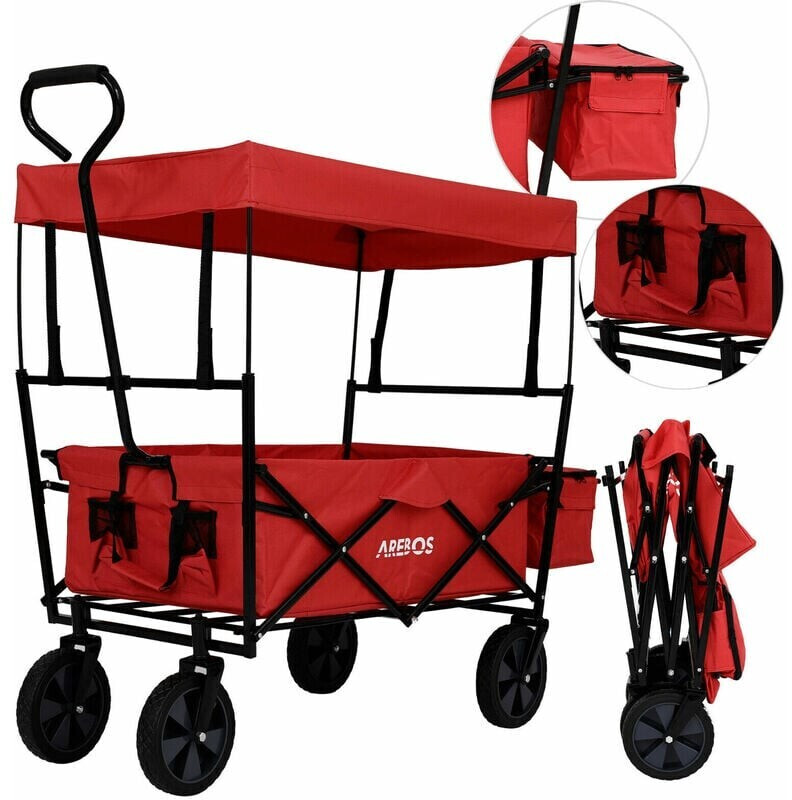Arebos Handcart with roof, handcart, transport cart, equipment cart red