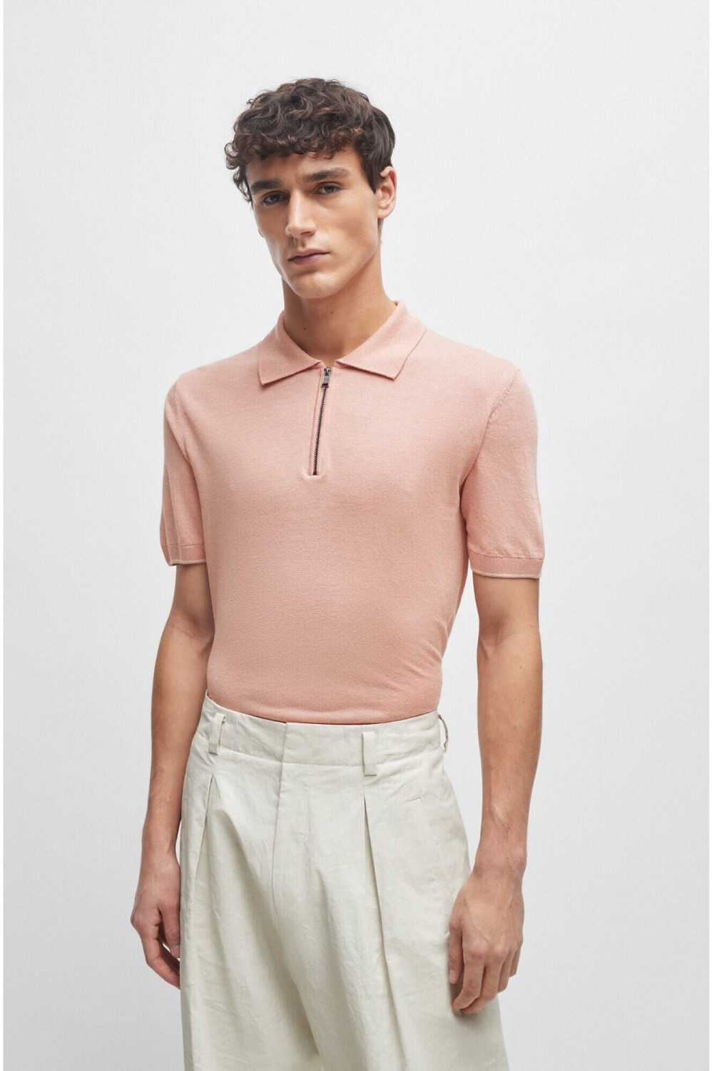 Buy Hugo Boss Linen blend polo jumper with zip at the collar 50511750 pink from 124.49 Today Best Deals on idealo