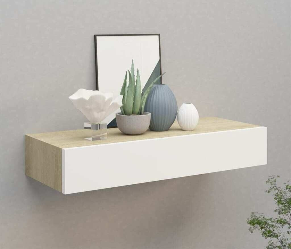 vidaXL Wall drawer shelf 60x23.5x10 cm oak-look white