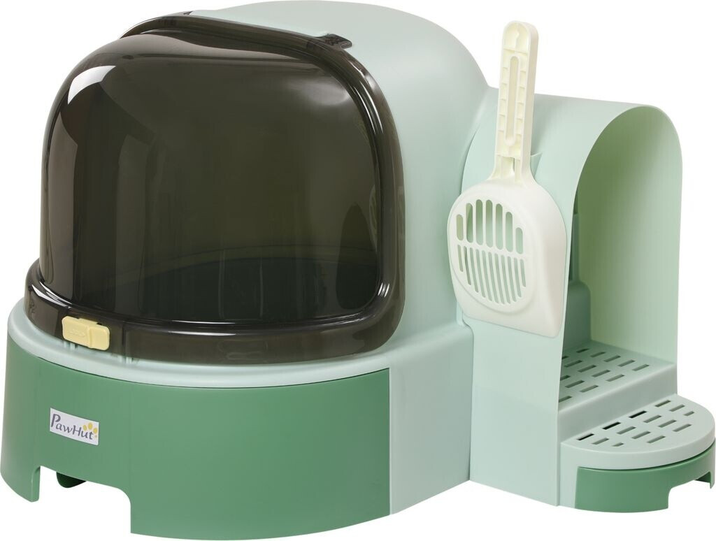 Pawhut Cat Litter Box Open Space Capsule Shape with Scoop (D31-080V00GN) green