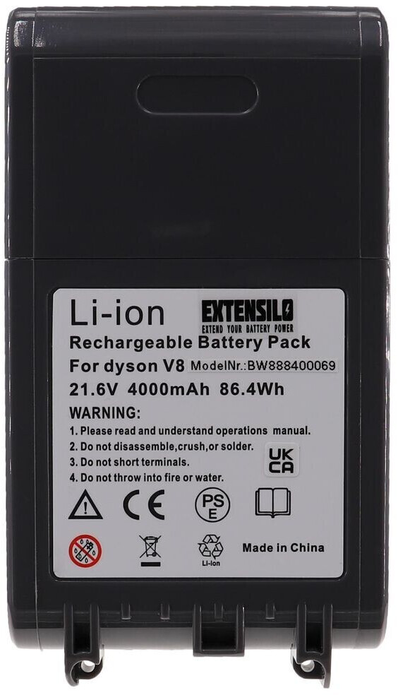 EXTENSILO Battery replacement for Dyson 215967-01/02, 215681, 967834-07, 967834-02, 215866-01/02 for vacuum cleaner black (4000 mAh, 21.6 V, Li-Ion)