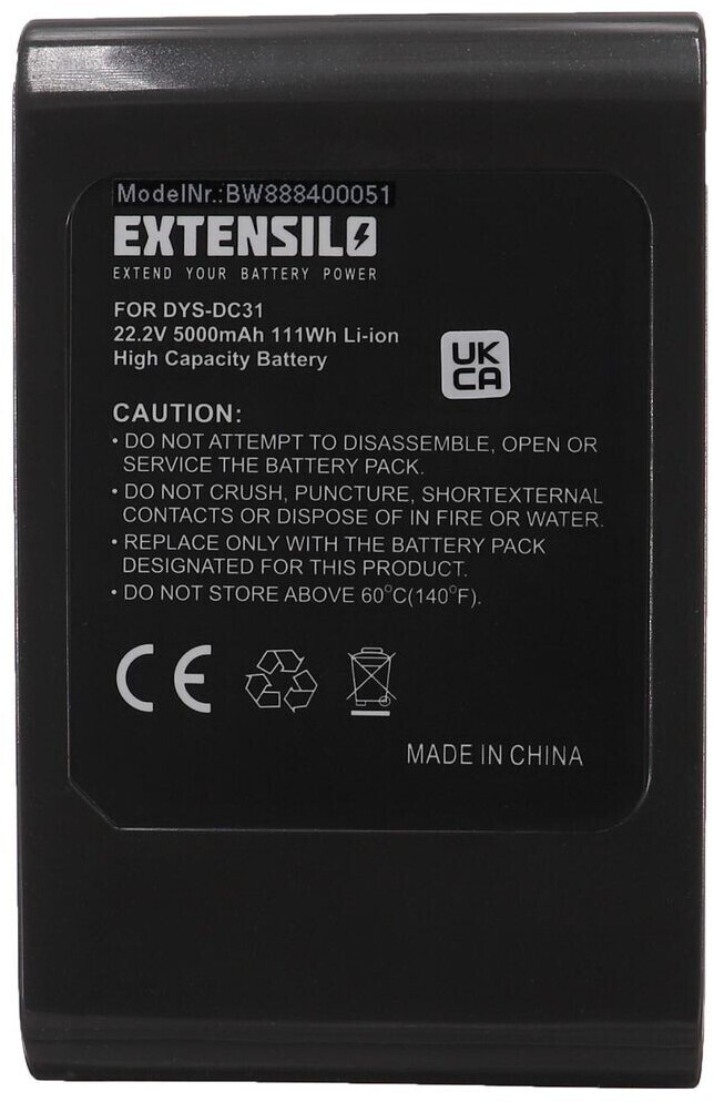 EXTENSILO Battery compatible with Dyson DC44 Animal Fuchsia, DC43h Animal Pro, DC43 vacuum cleaner - Type B Black (5000 mAh, 22.2 V, Li-Ion)