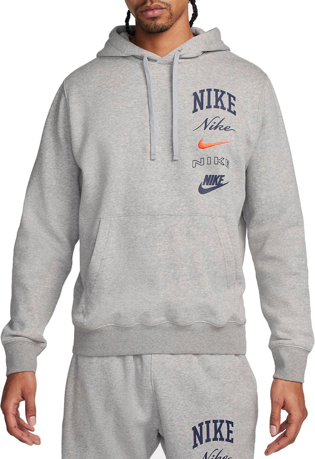 Nike Club Fleece Hoodie (FN2634) dark grey heather/light smoke grey/safety orange