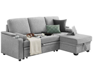 LANTRO JS Eckcouch 3-Sitzer Schwarz - Schlafsofa Mit Stauraum & Getränkehalter Für Wohnzimmer & Büro