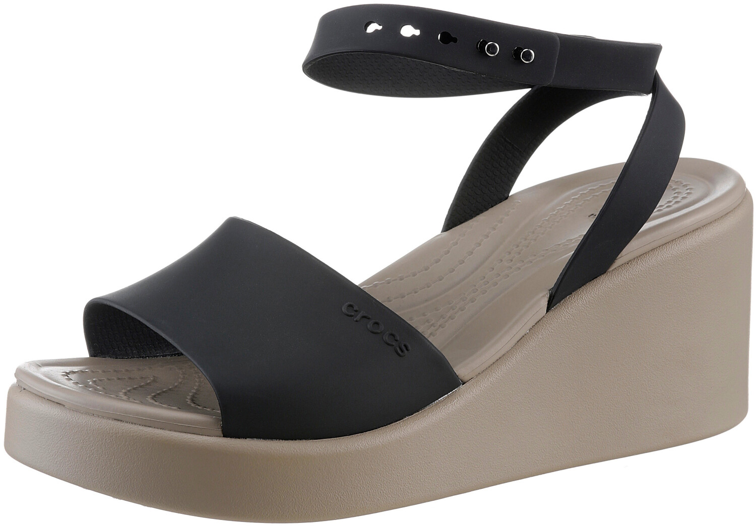 Crocs Brooklyn ankle strap wedge sandal black mushroom