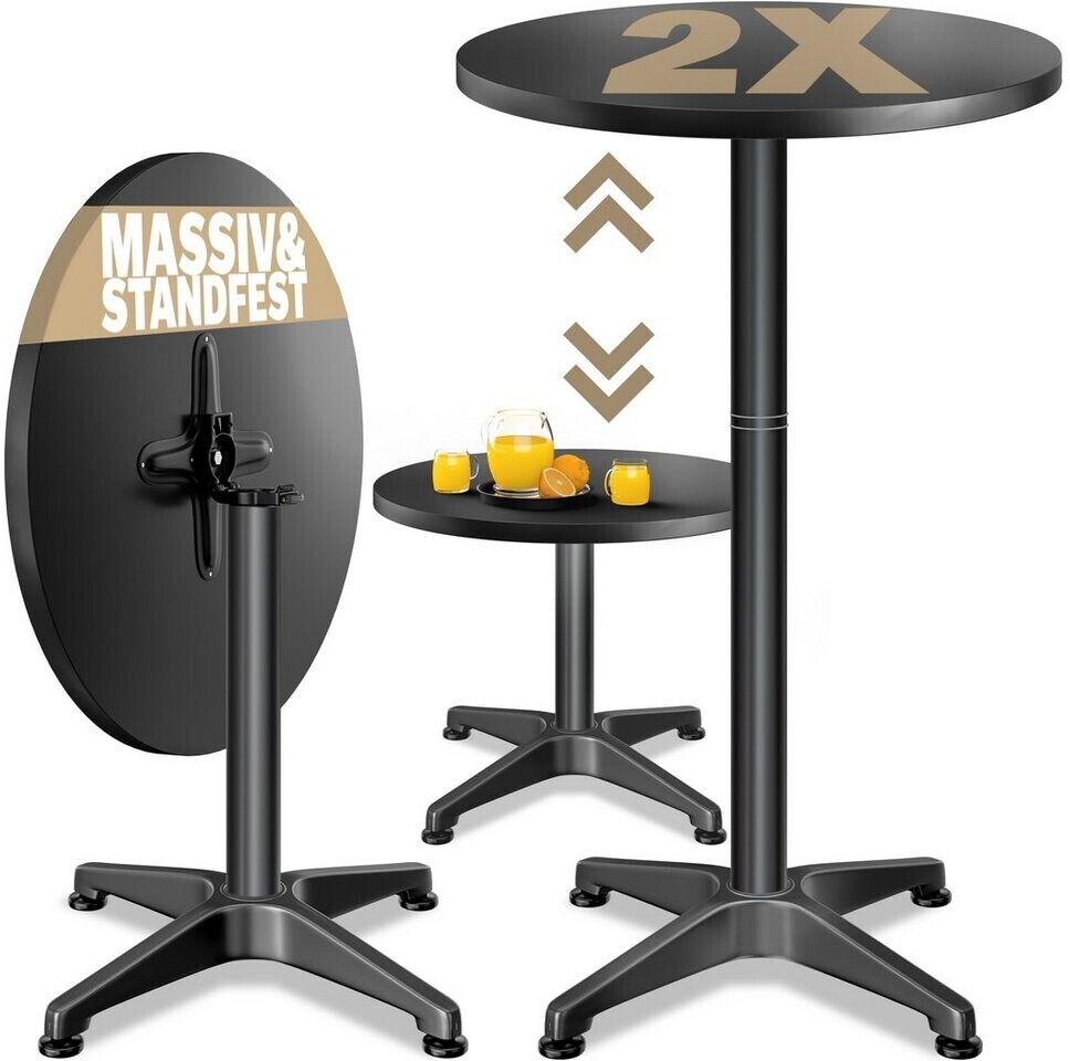 Casaria Set of 2 Height-Adjustable Standing Tables Aluminum Ø60 cm black
