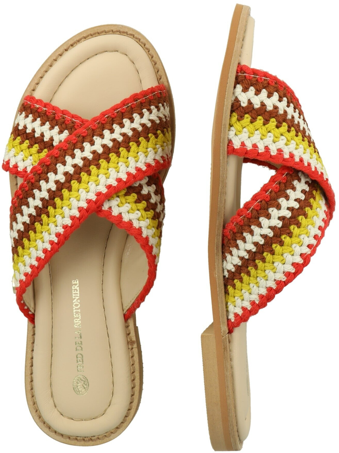 Bretonière Women's Slide Sandal chestnut brown yellow orange offwhite 9424820