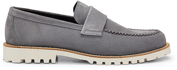 Hugo Boss Tirian Loaf Loafers made of suede with embossed penny loafer trim gray