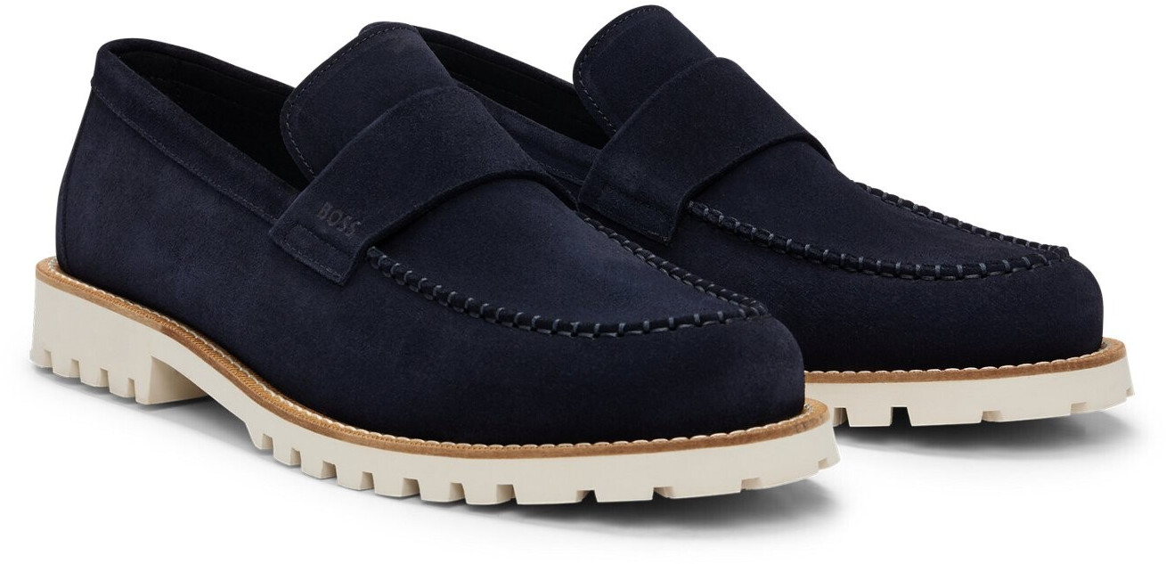 Hugo Boss Loafers made of suede with embossed penny loafer trim dark blue 50517143