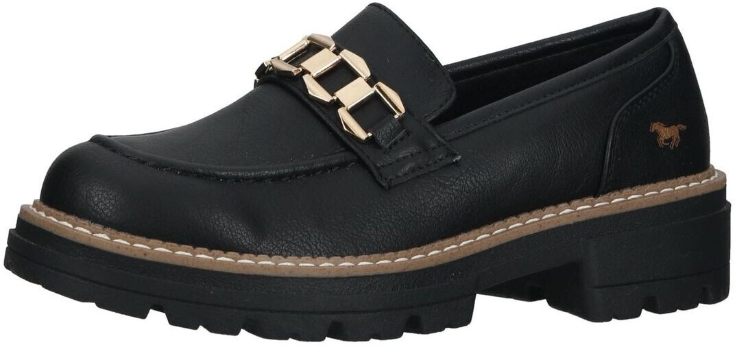 MUSTANG Slipper Loafer with decorative buckle block heel 1437-401 black