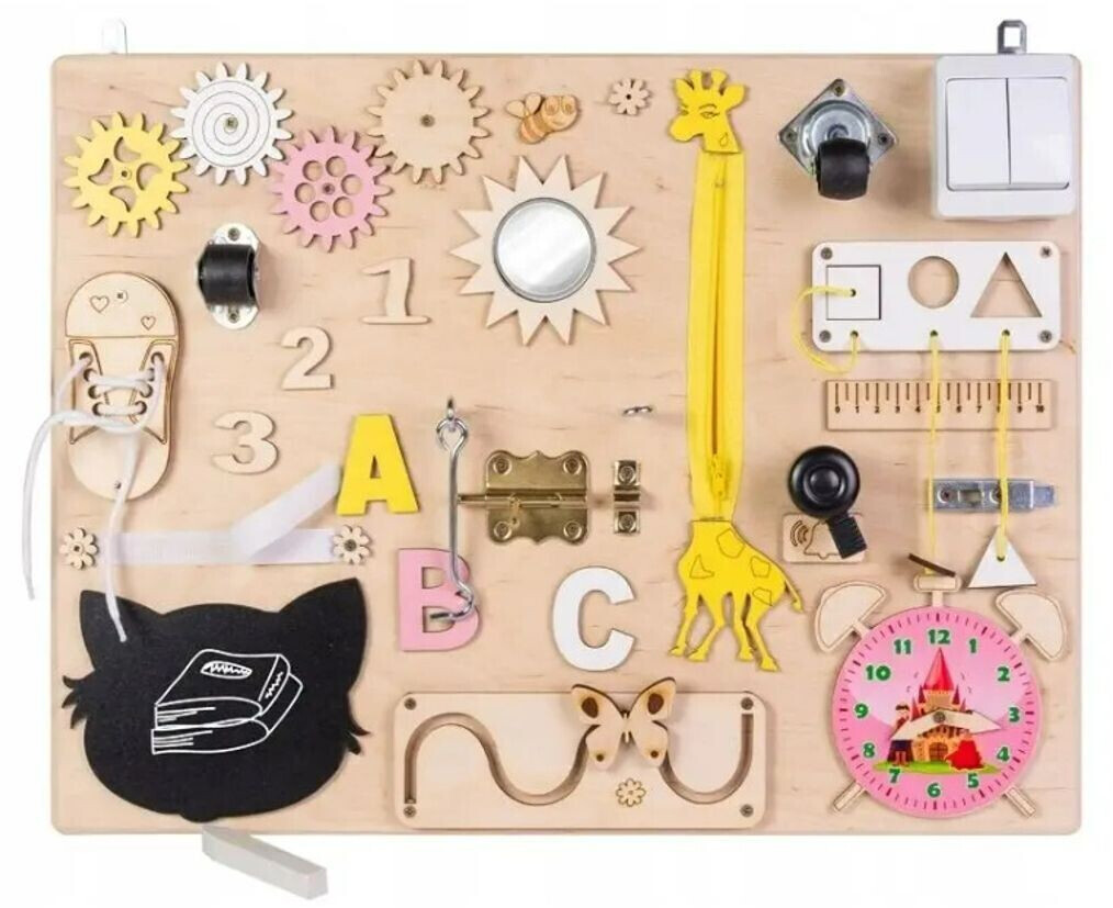 3toysm Montessori Busy Board from Natural Wood 50cm (MT07)