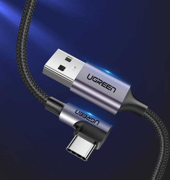 Ugreen 50942 Gewinkeltes USB-C zu USB-A Data Kabel 2m, schwarz, Bild 2