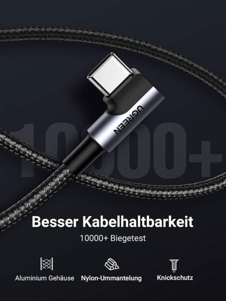 Ugreen 50942 Gewinkeltes USB-C zu USB-A Data Kabel 2m, schwarz, Bild 22