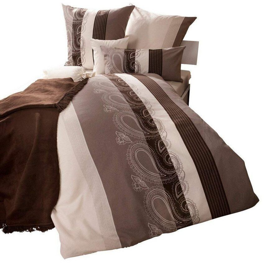 Janine Milano 45026-07 Biancheria Da Letto In Raso Makò – 2 Pezzi (135x200 Cm + Federa 80x80 Cm) – Colore Caffè, Stampa A Strisce – Traspirante E Lavabile 60°