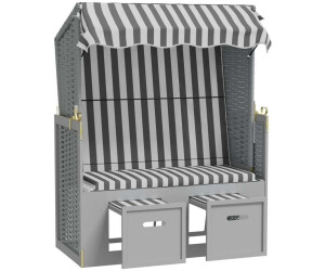 vidaXL Strandkorb mit Dach Poly Rattan/Massivholz Grau/Weiß (318652) ab