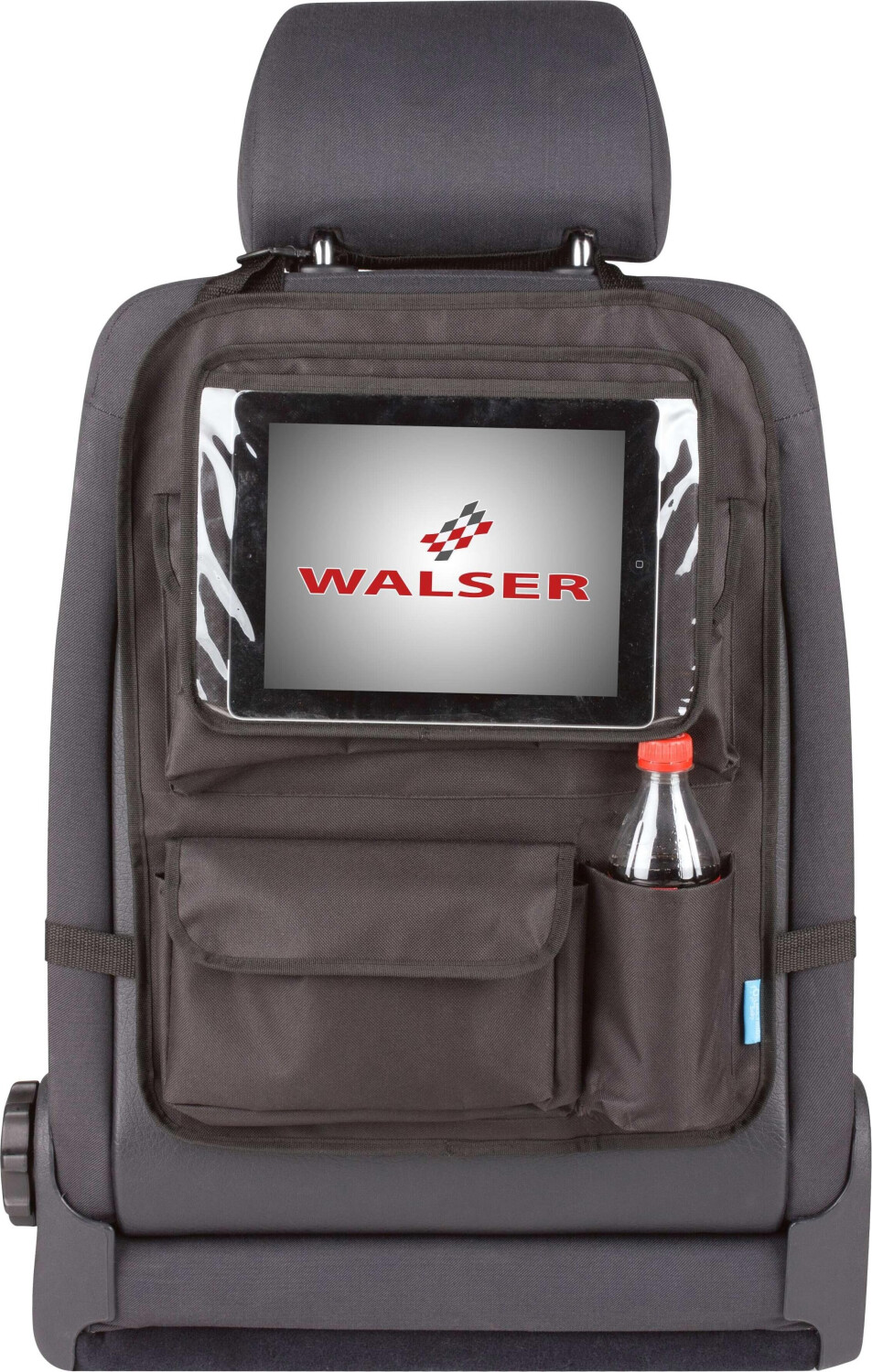 Walser Car rear seat bag Maxi, car organizer with detachable tablet holder black