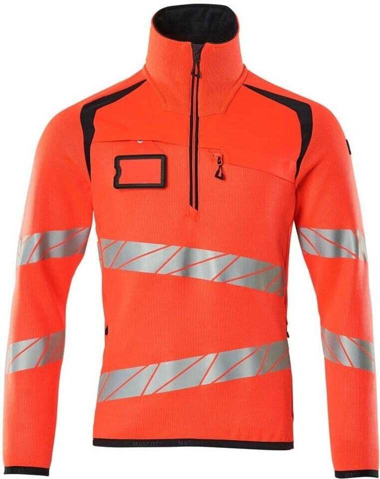 Mascot Workwear Strickpullover mit kurzem Reißverschluss Accelerate Safe hi-vis Rot/Schwarzblau