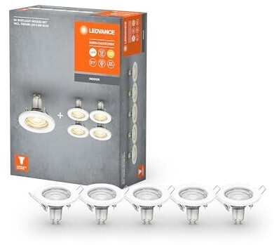 LEDVANCE Spot recessed lights in a pack of 5, including 5x GU10-OSRAM bulbs (5x 2.6W), white, metallic housing, IP20 protection white