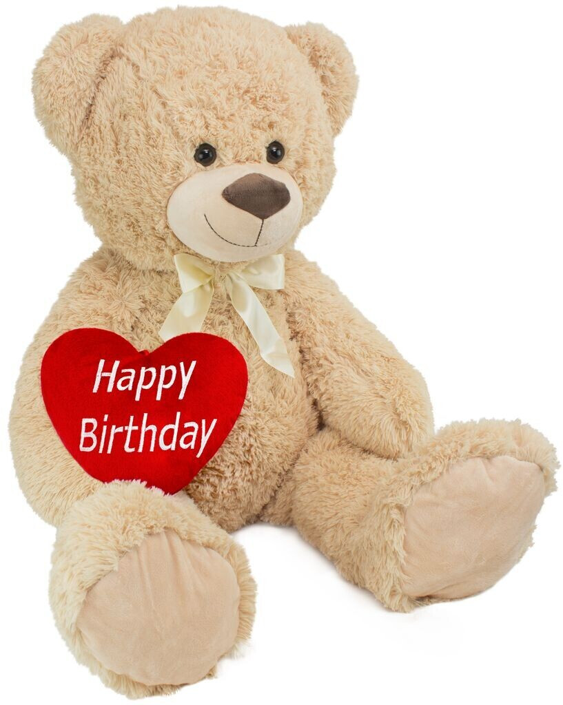 Brubaker XXL teddy bear 100 cm with heart and bow Happy Birthday beige