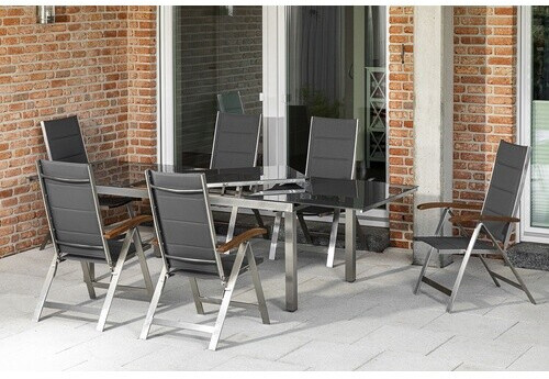 Merxx Ferrara 7tlg. Edelstahlgestell mit Textilbespannung grau und Akazie (50374-309)