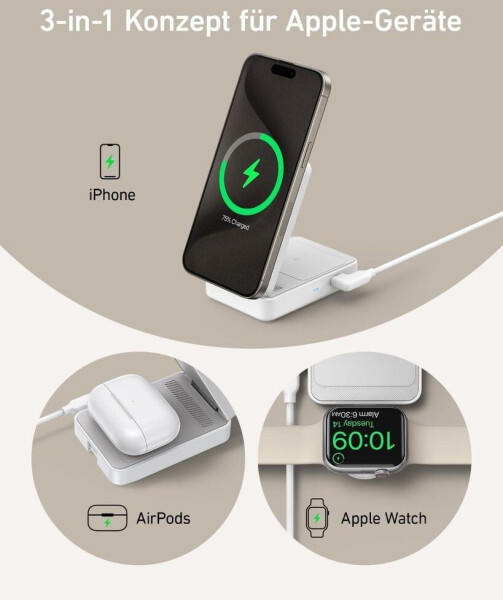 Anker MagGo faltbare 3in1 Kabellose Ladestation Weiß, Bild 20