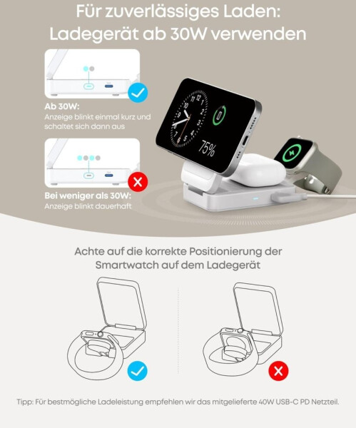 Anker MagGo faltbare 3in1 Kabellose Ladestation Weiß, Bild 21