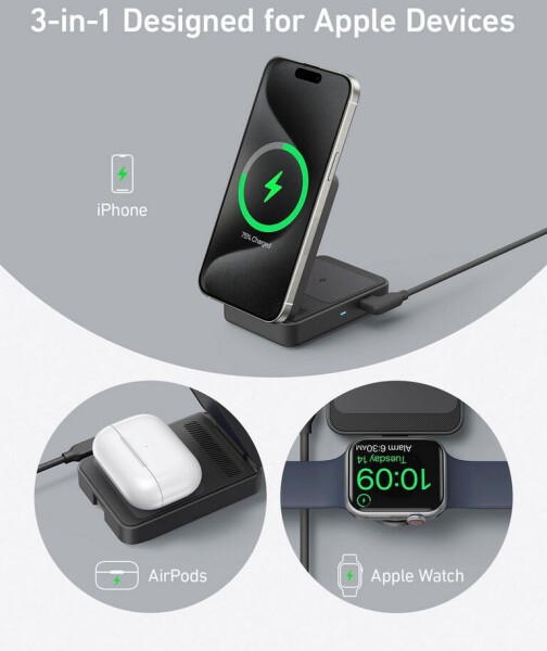 Anker MagGo faltbare 3in1 Kabellose Ladestation Schwarz, Bild 12