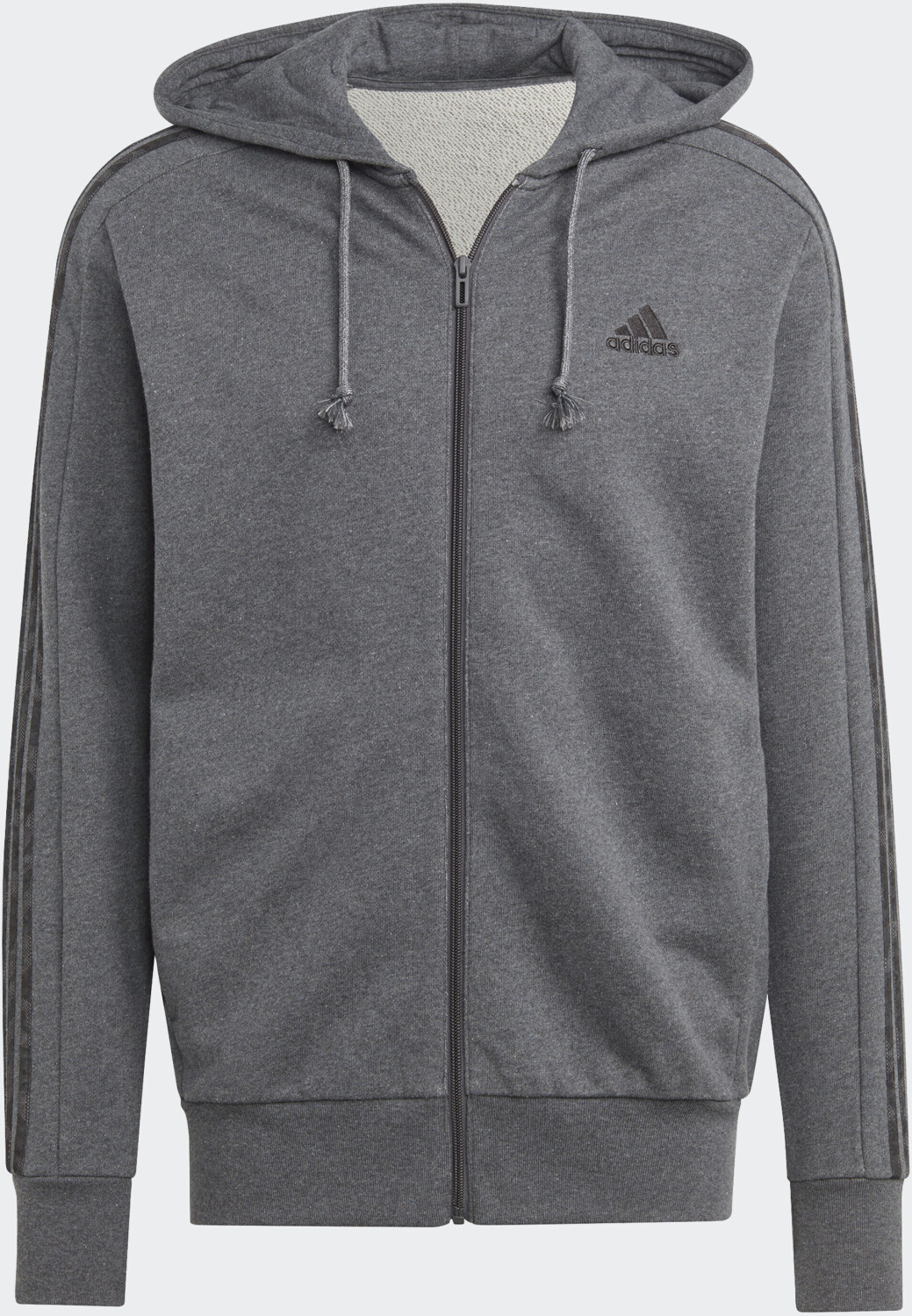 Adidas Men Sportswear Essentials French Terry 3 Stripes Full Zip Hoodie dark grey heather black IC9837 au meilleur prix sur idealo