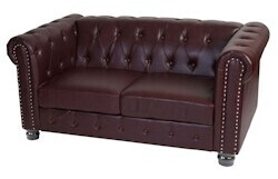 Mendler Luxury 2-seater sofa lounge sofa couch Chesterfield faux leather feet red-brown - multicolored synthetic (31978+31979+31980)
