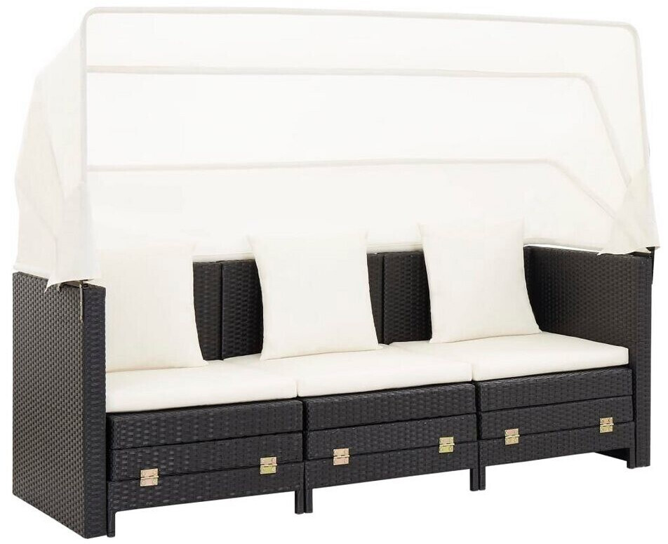 vidaXL 3-Seater Extendable Sofa Bed with Roof Poly Rattan Black (46075)